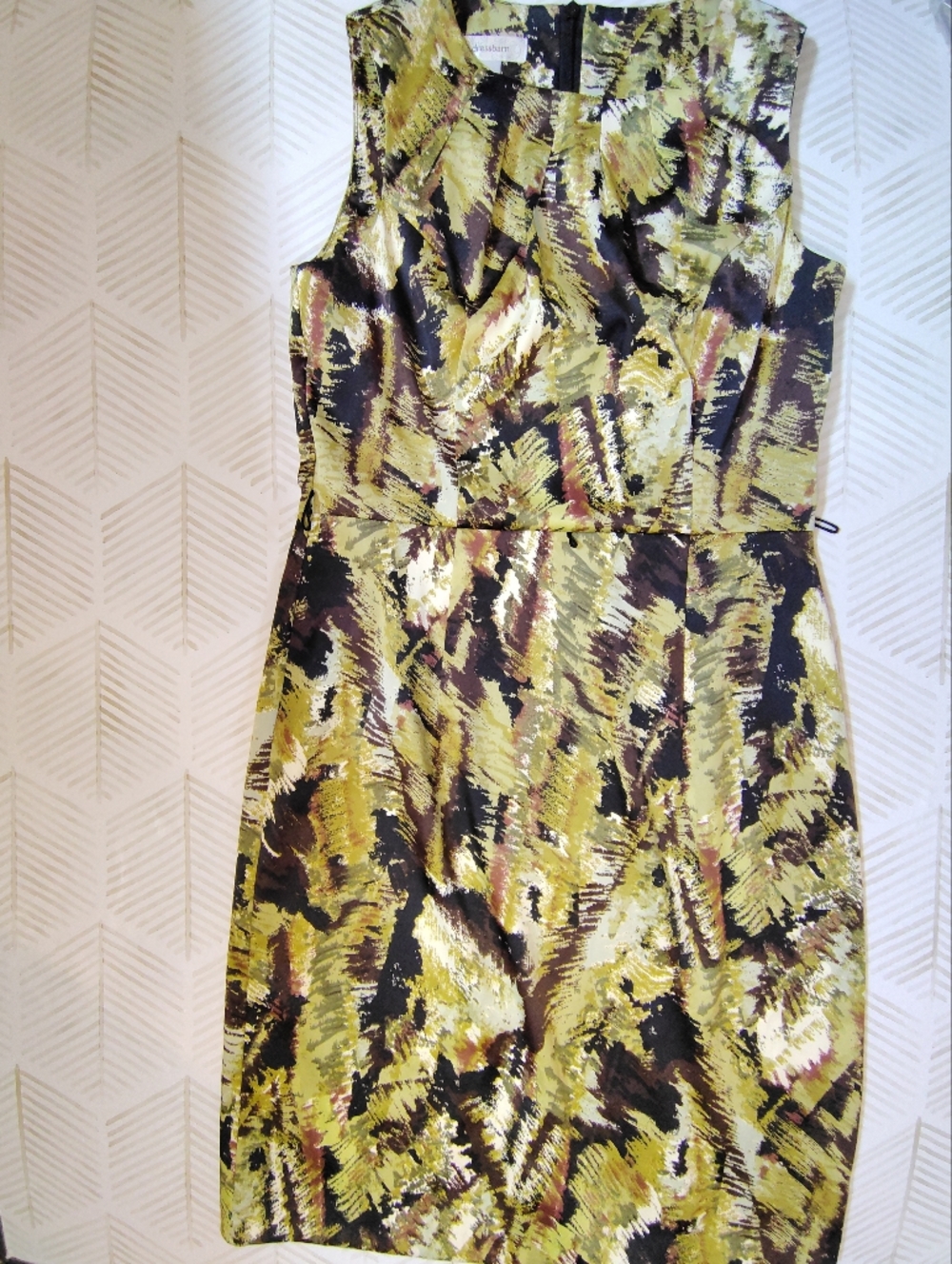 Dress Arn Abstract Olive Green and Black Patterned Sheath Dress Size 10 Workwear
